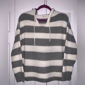 Gray & White Striped Sweater Size S/M
